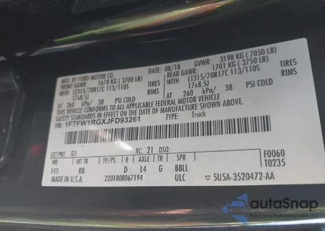 2018 Ford F-150 Raptor z USA, uszkodzony, nr VIN 1FTFW1RGXJFD93261